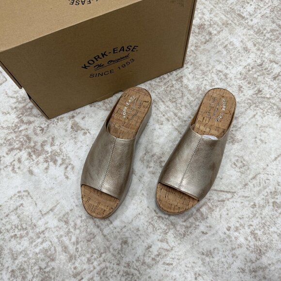 Kork-Ease Yazmin Sandals Womens Size 9 Light Gold Leather Wedge Slides Platform - Picture 3 of 12